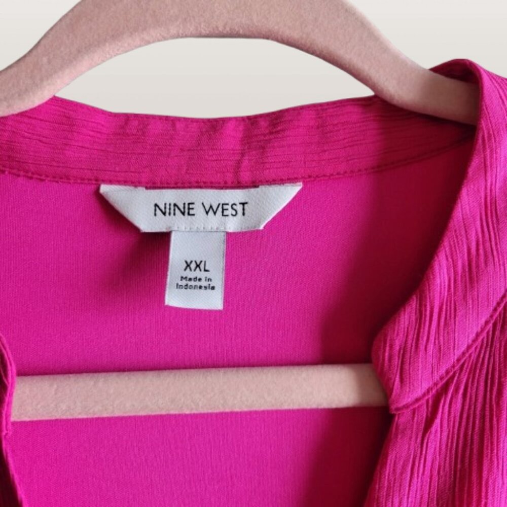 Women's Nine West Button Front Ruffle Hem Dress Size XXL in Gerbera Fuchsia NWT - Picture 3 of 7